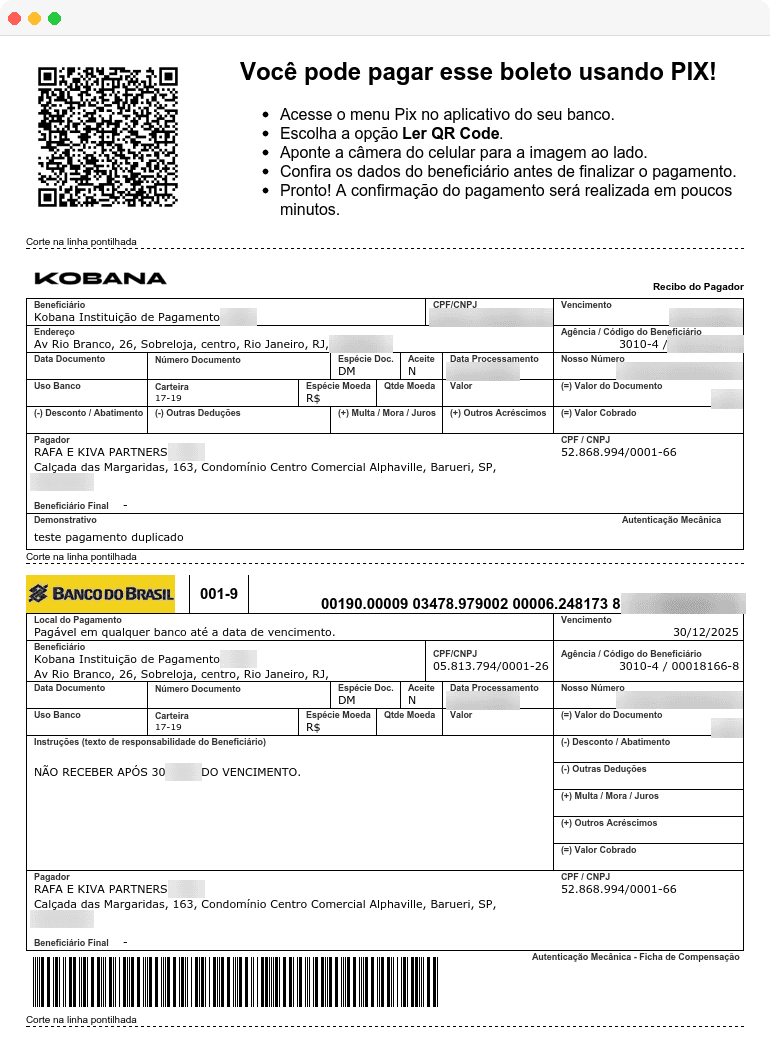 Cobrança com múltiplas formas de pagamento