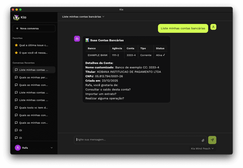 Kia - Interface do assistente financeiro